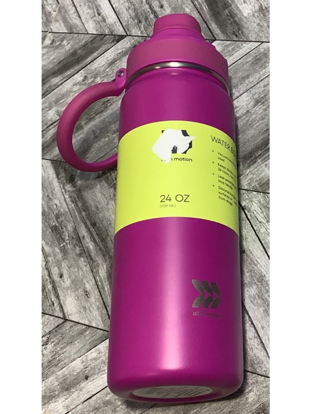 All In Motion 24 Oz Pink/Purple Stainless Steel Vacuum Insulated Bottle Handle